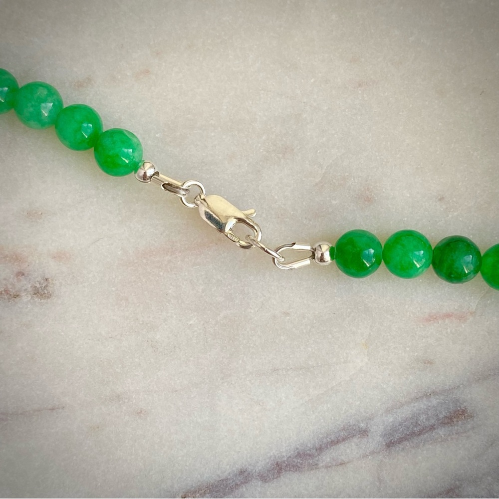 Green Jade Necklace Earring Set Handmade Gemstone Jewelry - Picture 3 of 9